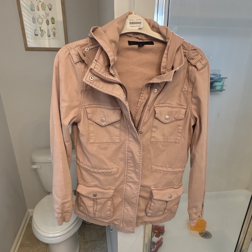 Tinsel Women Utility Jacket Small Dusty Rose Pink Hooded Cotton Field Coat
